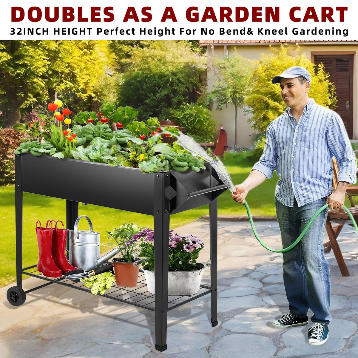 DNKMOR anti-rust steel planter with a built-in storage shelf