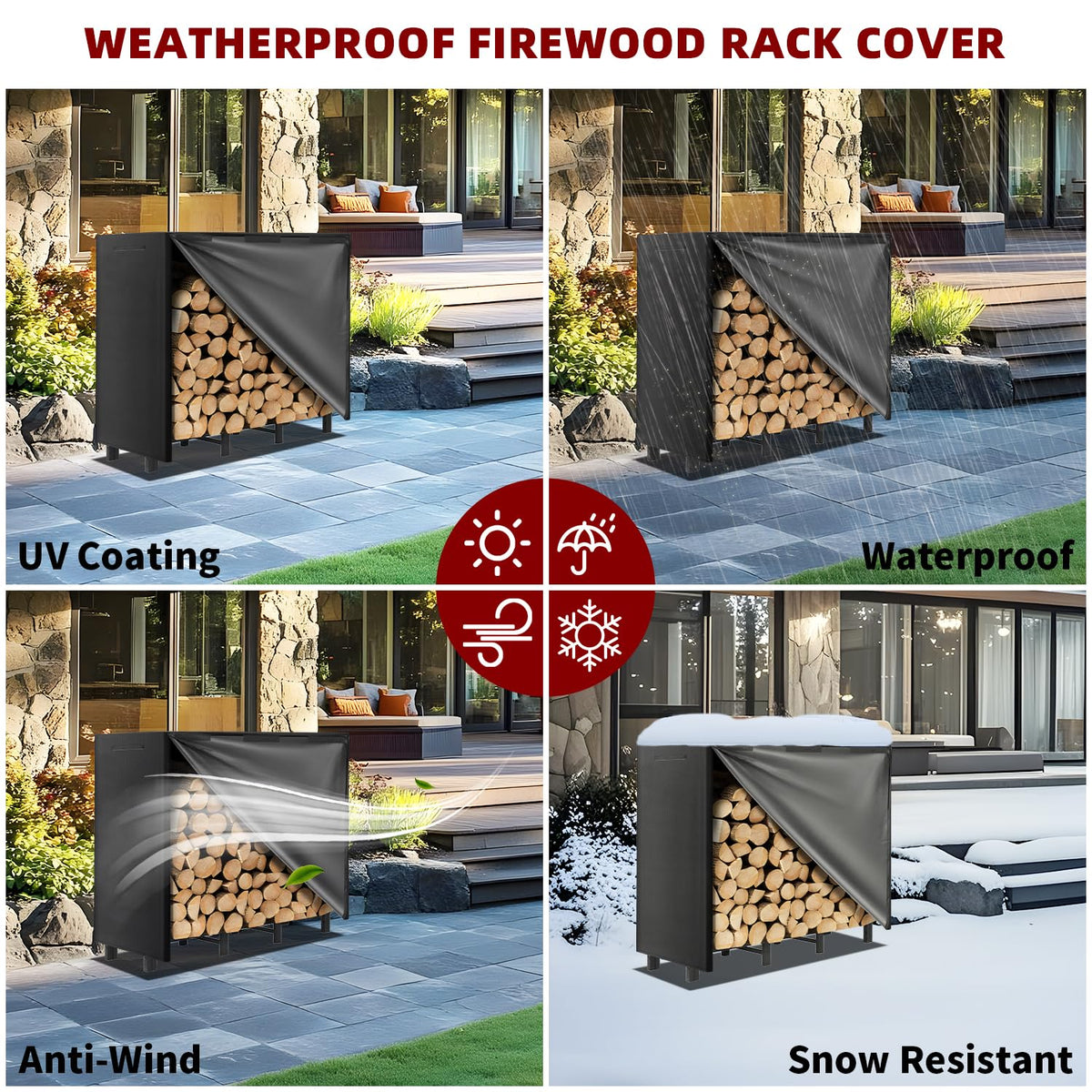 DNKMOR easy-assembly firewood rack with cover for quick setup