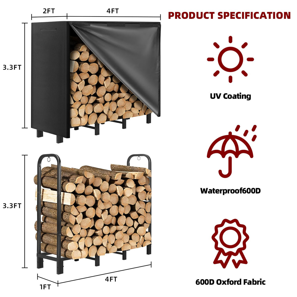 DNKMOR heavy-duty wood storage for indoor and outdoor use