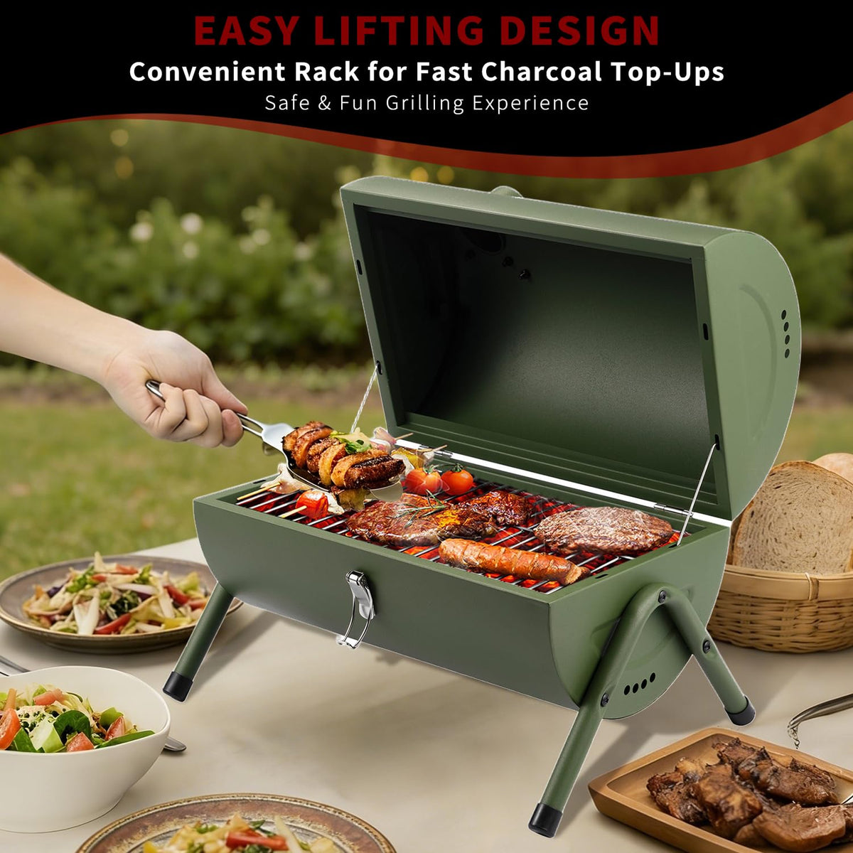 DNKMOR grill with compact dimensions, perfect for car trunks and trips.