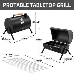 DNKMOR portable grill at picnic scene highlights outdoor dining versatility.