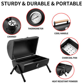 DNKMOR portable grill thermometer visible for precise temperature control.