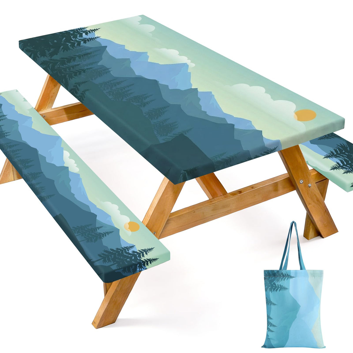 Dntorx 72in picnic table cover in green protecting the table from outdoor splashes.