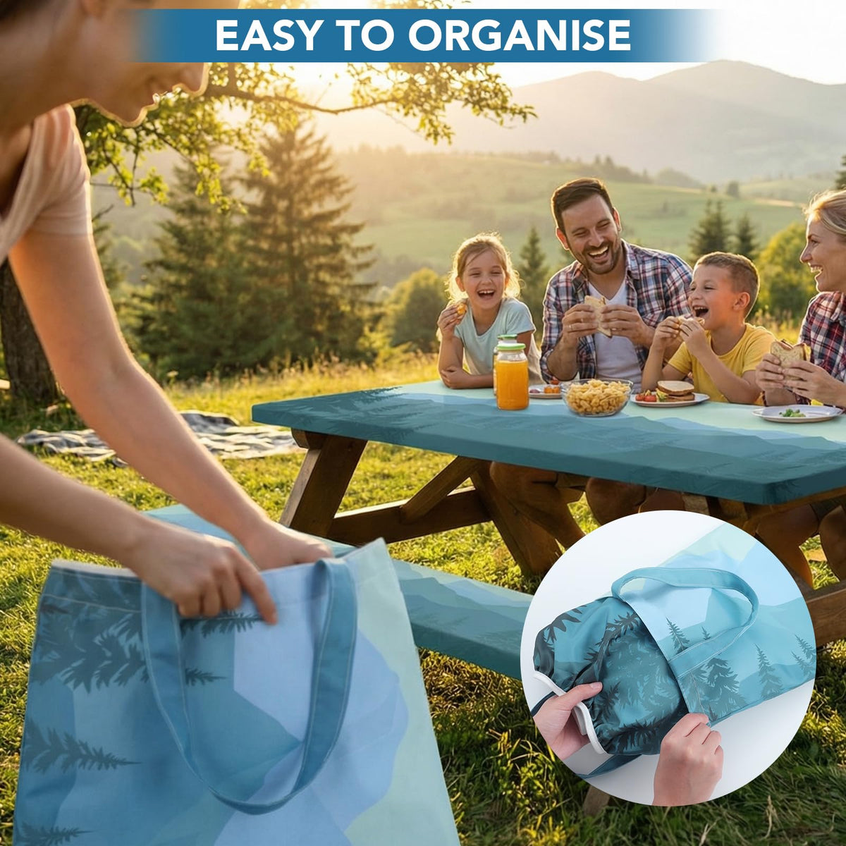 Dntorx storage bag included for easy packing of the 3-piece picnic set.