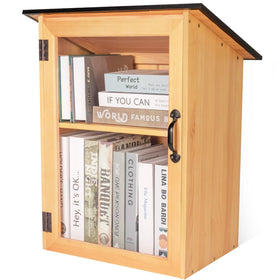 DNTYUISS Outdoor Library Box front view shows sturdy pine cabinet for neighborhood book sharing.