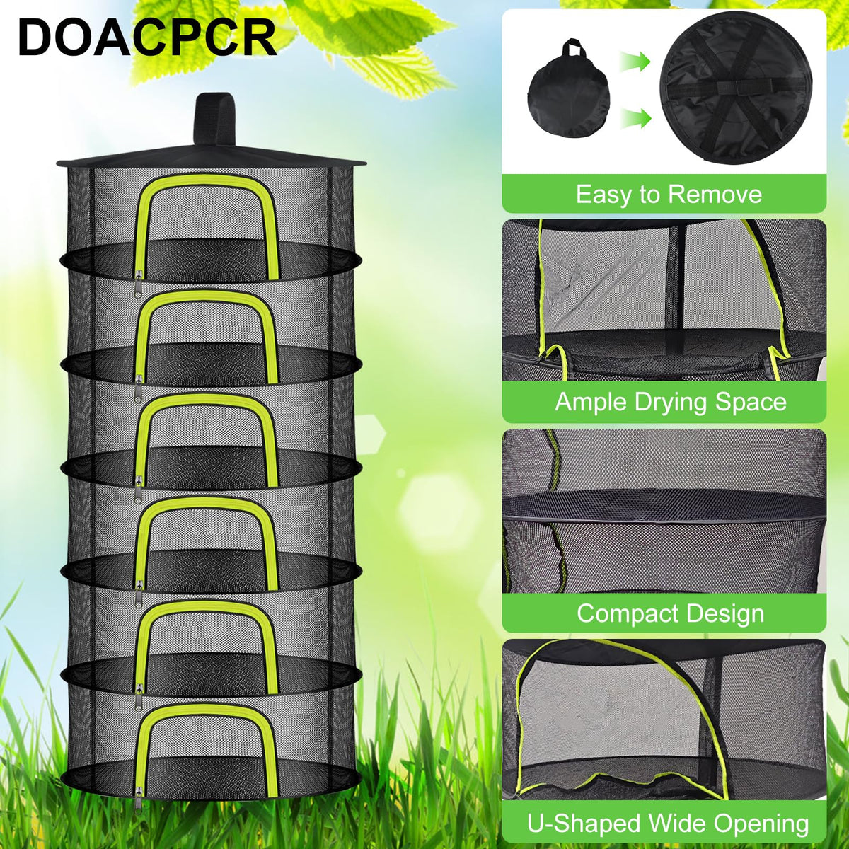 Doacpcr multi-layer drying net accommodates herbs, vegetables, and fruits.
