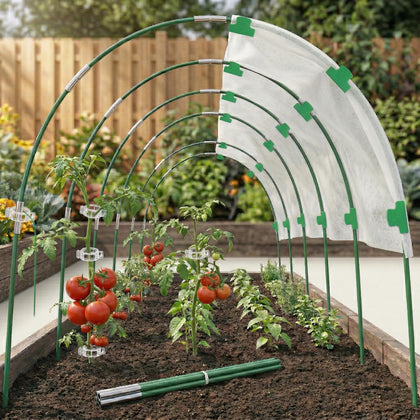 Dobetter garden hoops and 17-inch frame rods for bed-width customization.