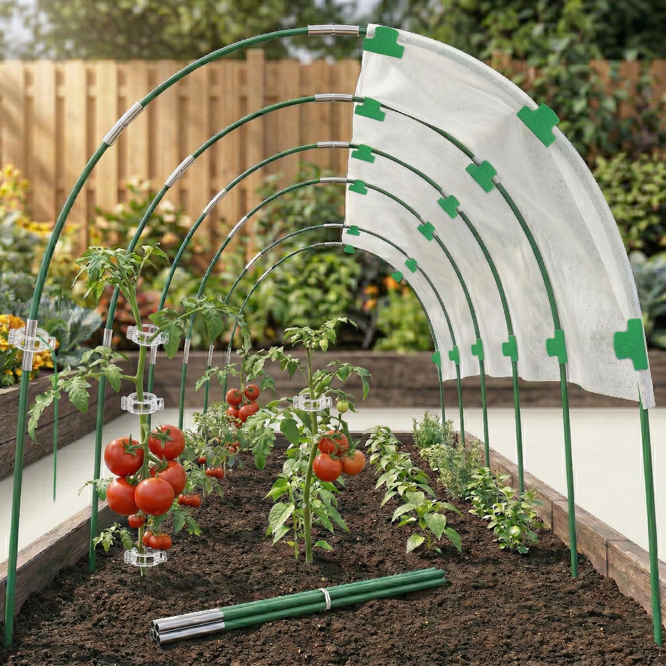 Dobetter garden hoops and 17-inch frame rods for bed-width customization.