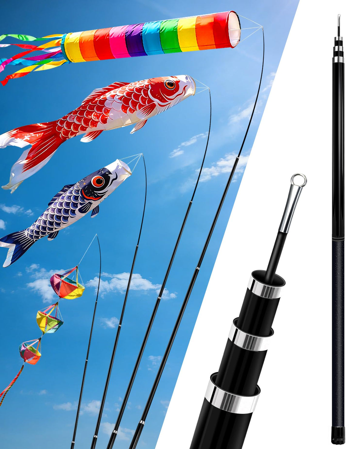 Docarbonfi Windsock Pole extended to 12 feet for clear wind direction at campsites