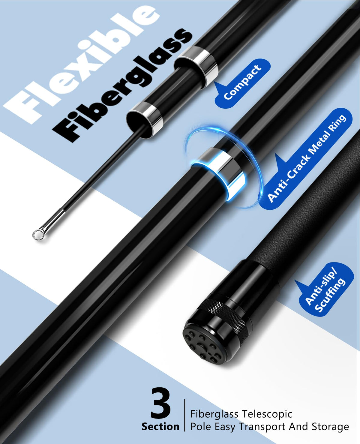 Docarbonfi 3-section pole shows twist-lock for secure setup.
