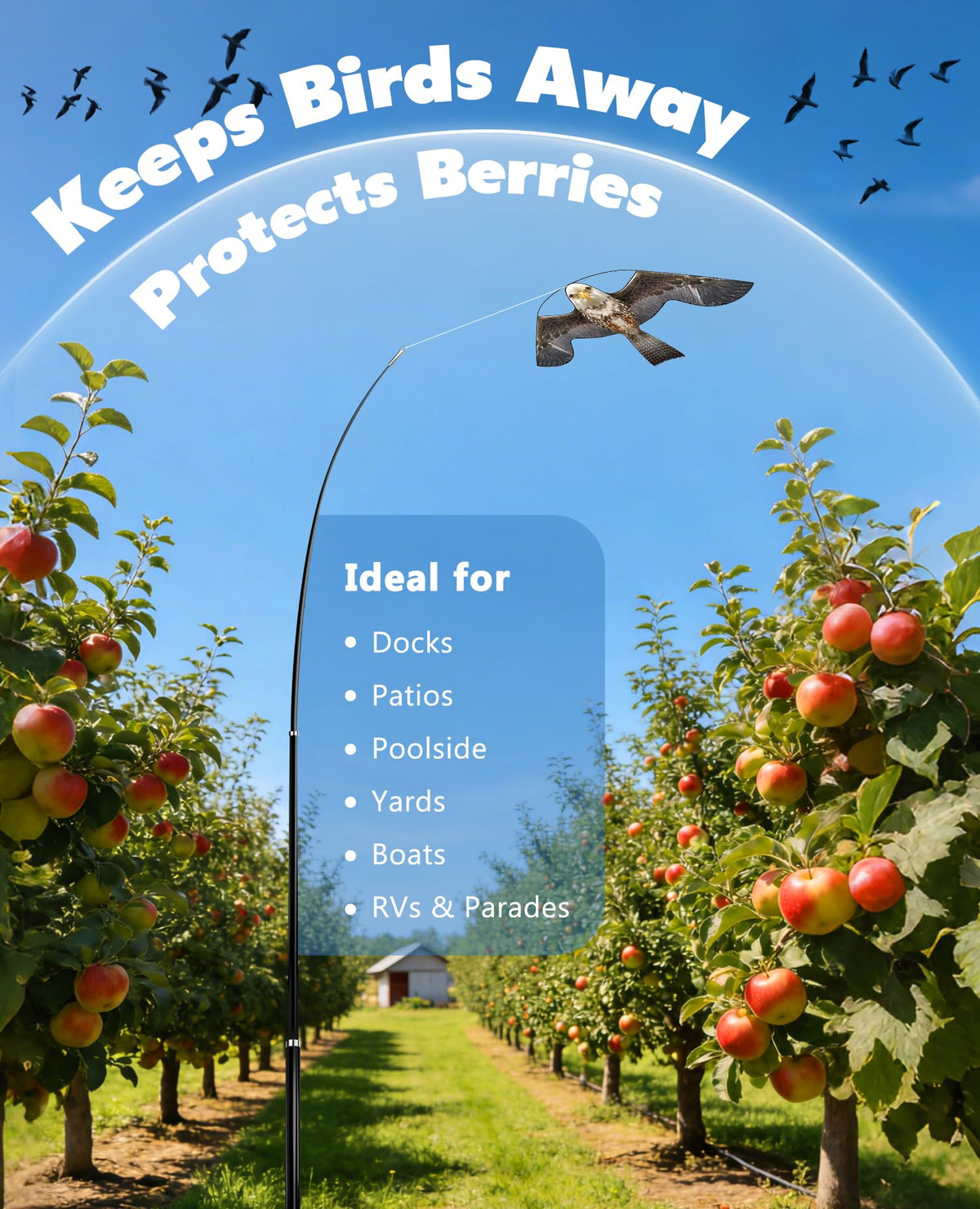Docarbonfi Windsock Pole used in garden with bird deterrent decor