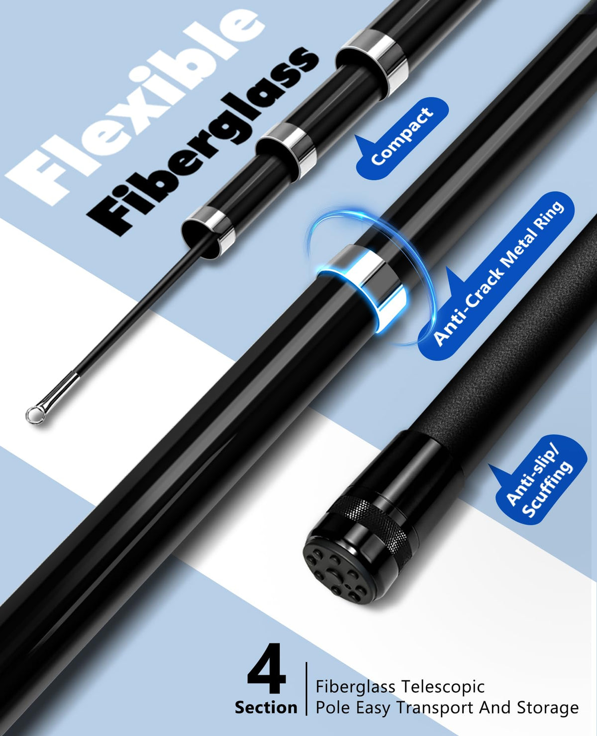 Docarbonfi Windsock Pole collapsed for compact storage in vehicles or boat holds