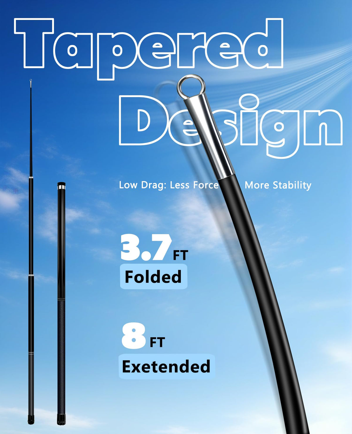 Docarbonfi lightweight pole, 0.38 lb, easy to carry.