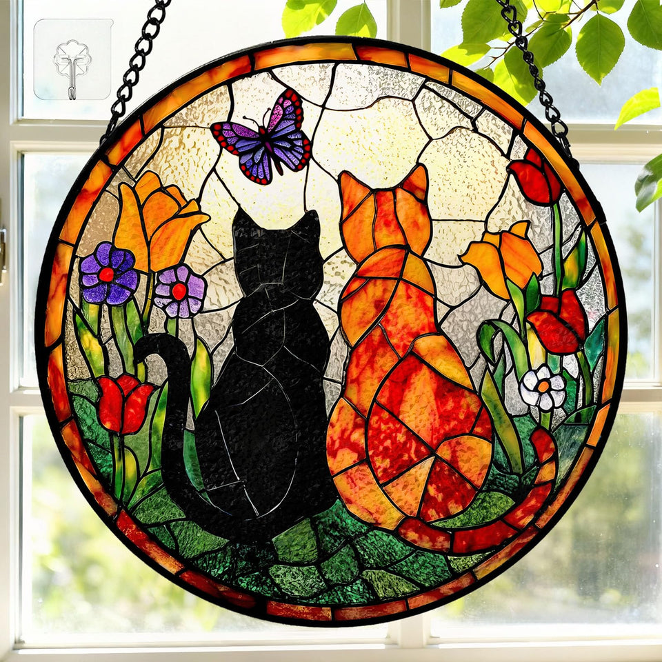 DOCRAGI 7.8-inch stained glass cat suncatcher brightens windows with vibrant color.