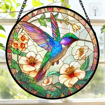 DOCRAGI 7.8-inch stained glass hummingbird sun catcher brightens windows with colorful light