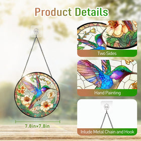 DOCRAGI double-sided glass hummingbird sun catcher shows color from any angle