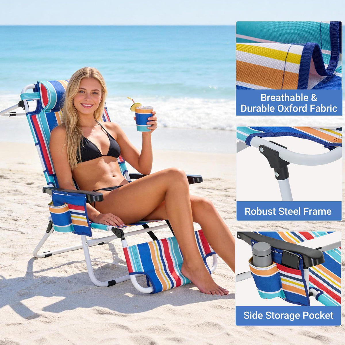 DoCred 10-position recline and footrest enable tailored lounging.
