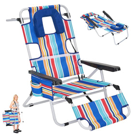DoCred 5-position folding beach chair with face hole; ideal for prone sunbathing on the sand.
