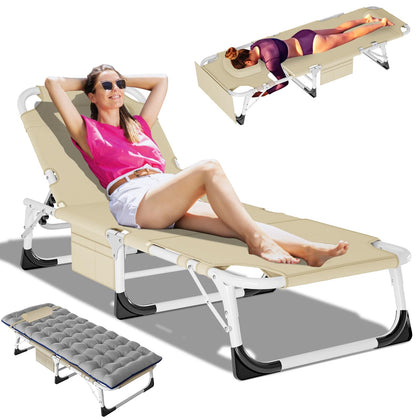 DoCred heavy-duty XXL tanning chair with face hole open for sunbathing outdoors.