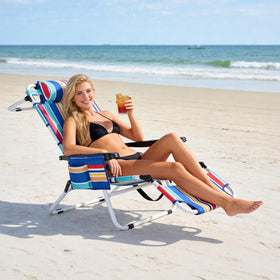 DoCred portable beach lounge chair with shoulder strap for easy transport.