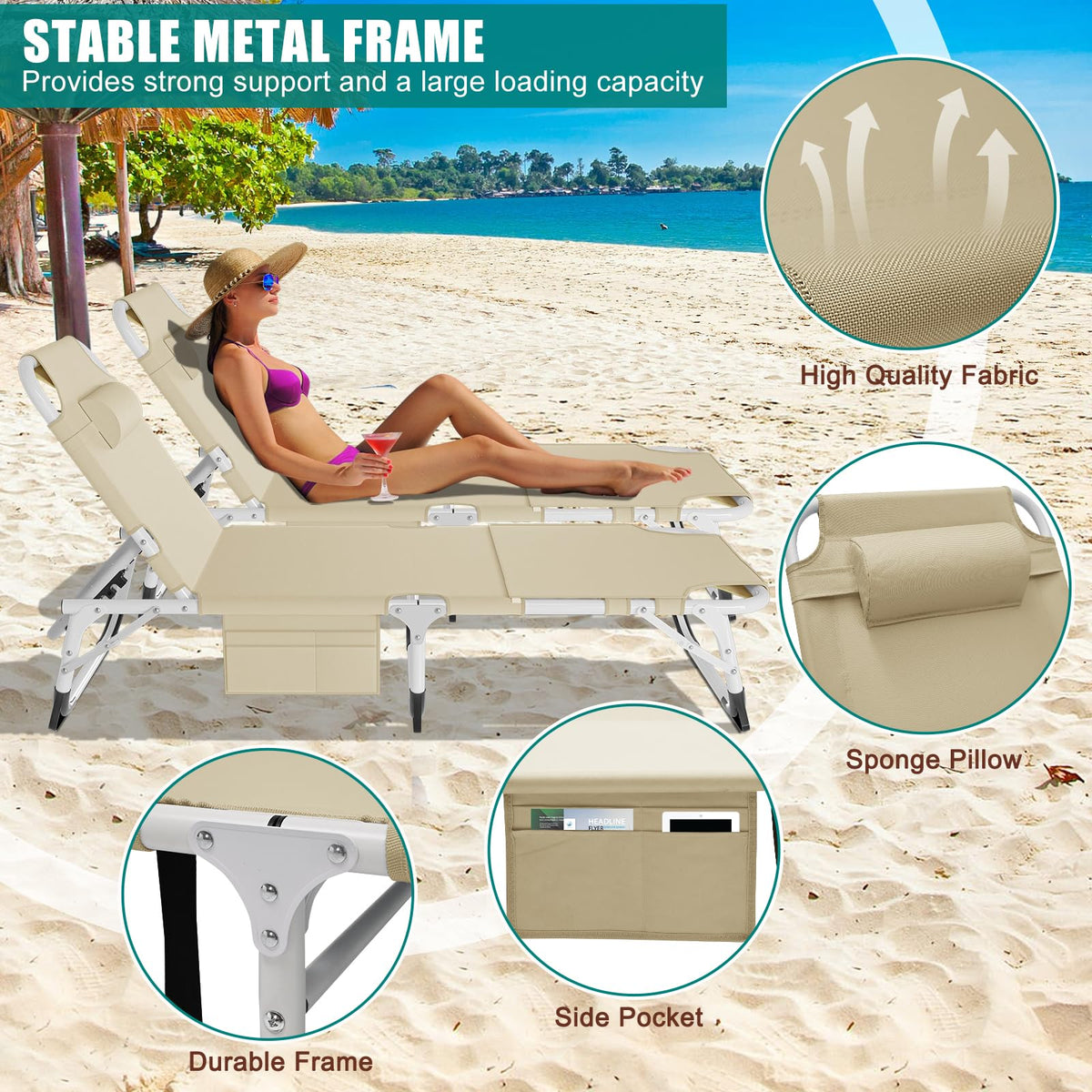 DoCred chair with carrying handle for easy transport to pool or beach.