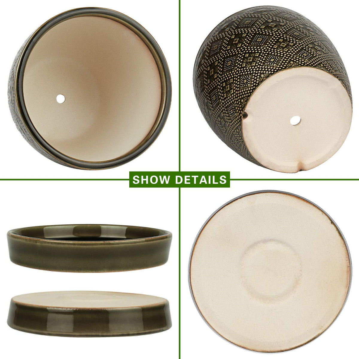 Docrin ceramic planter with drainage hole supports healthy roots and prevents overwatering.