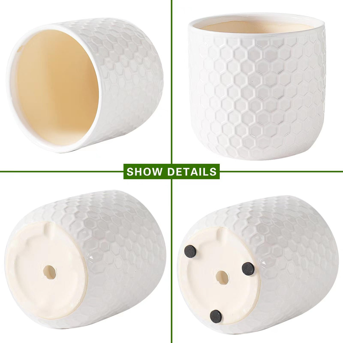Docrin 3-piece ceramic set includes 6.4, 5.3, and 4 inch pots.