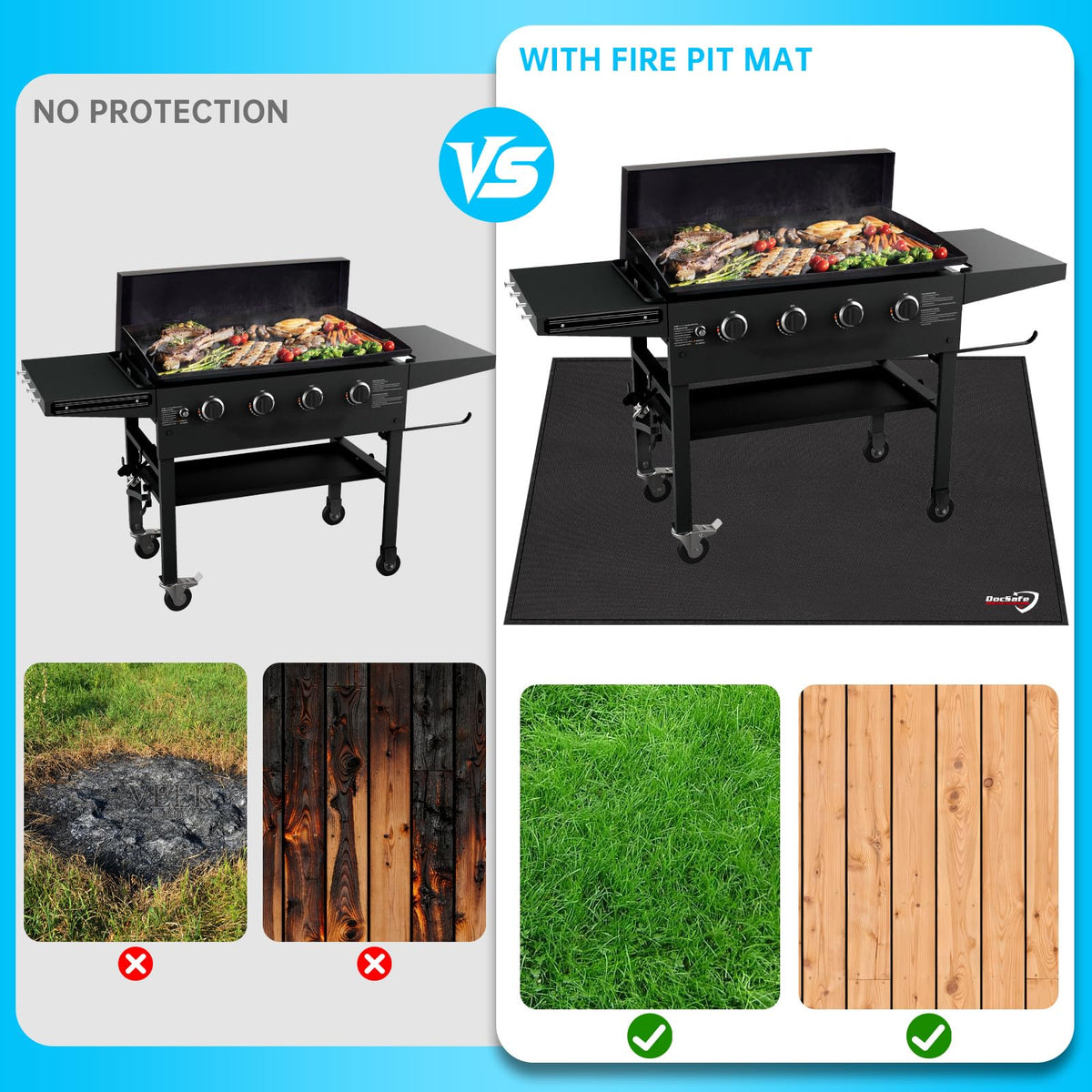 DocSafe 65x42 deck protection dimensions indicate versatile grill fit.