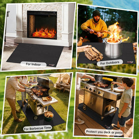 DocSafe 65x42 fire pit mat coverage on a deck protects against embers and stains.