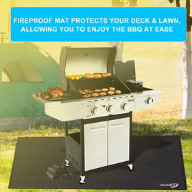 DocSafe BBQ under mat on patio demonstrates durability and anti-spark protection.