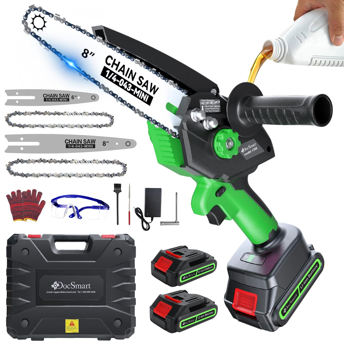 DocSmart electric mini chainsaw with 8-inch bar for fast pruning tasks
