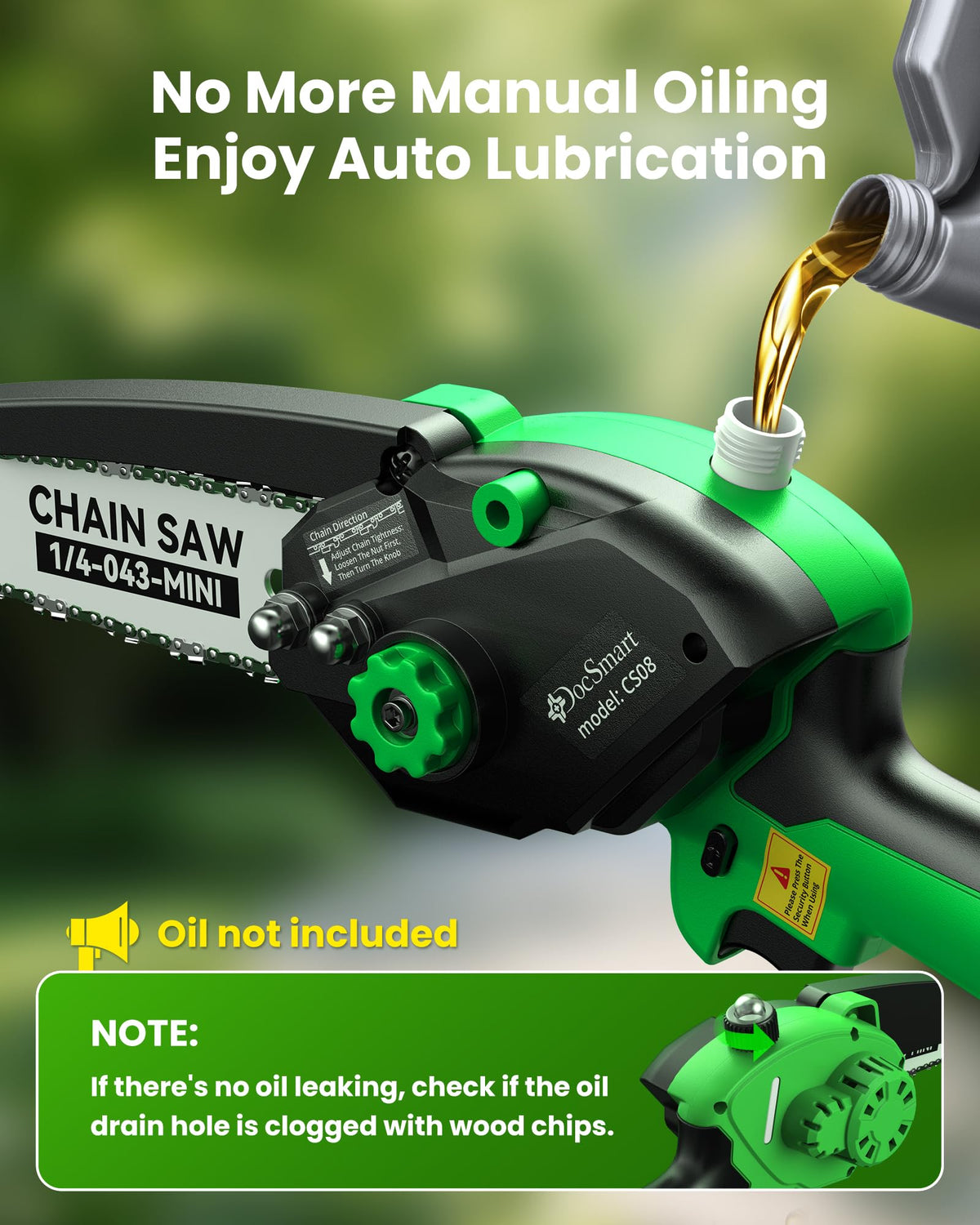Ready-to-use DocSmart chainsaw with quick battery insertion