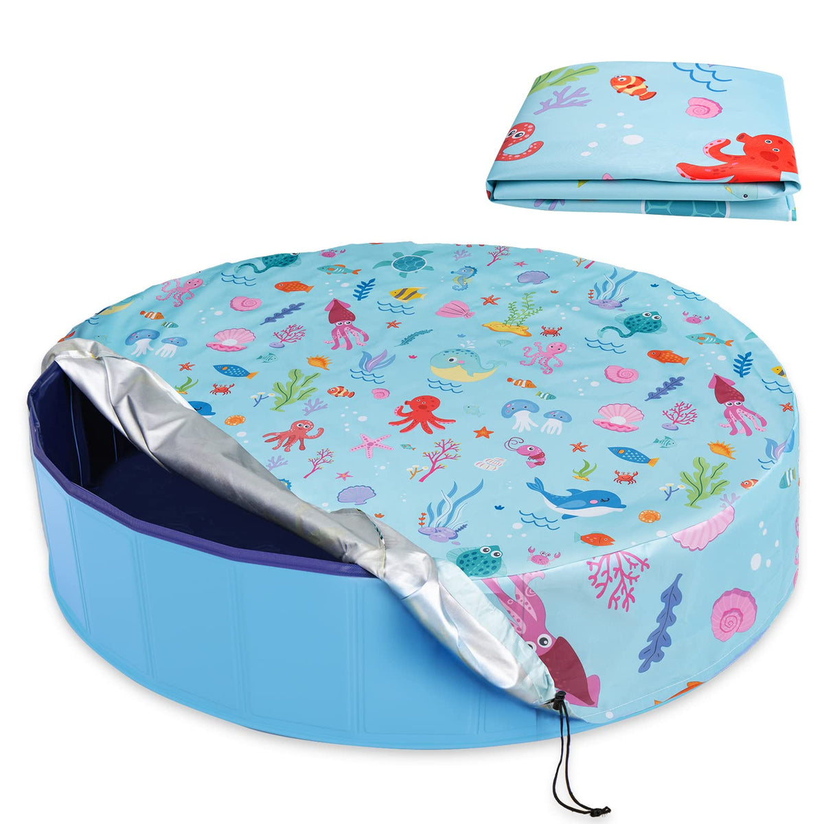 Docuwee round pool cover 63inch showing secure fit and protection against debris
