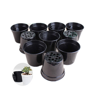 DODXIAOBEUL round succulent pot close-up, durable black plastic for seeds and seedlings.