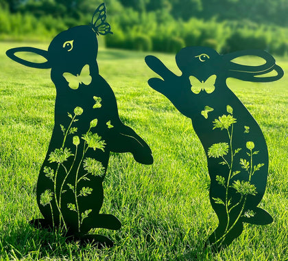 Doesen metal bunny garden decor rabbit stake adds charm to flowerbeds.