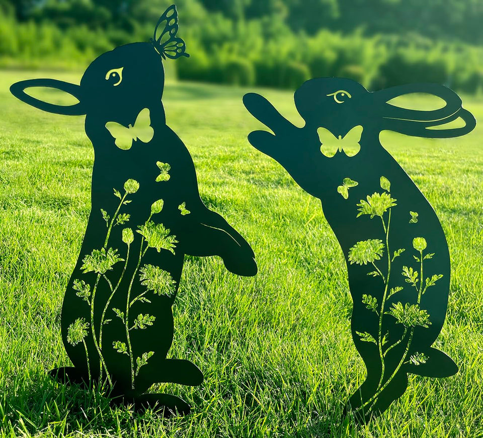 Doesen metal bunny garden decor rabbit stake adds charm to flowerbeds.