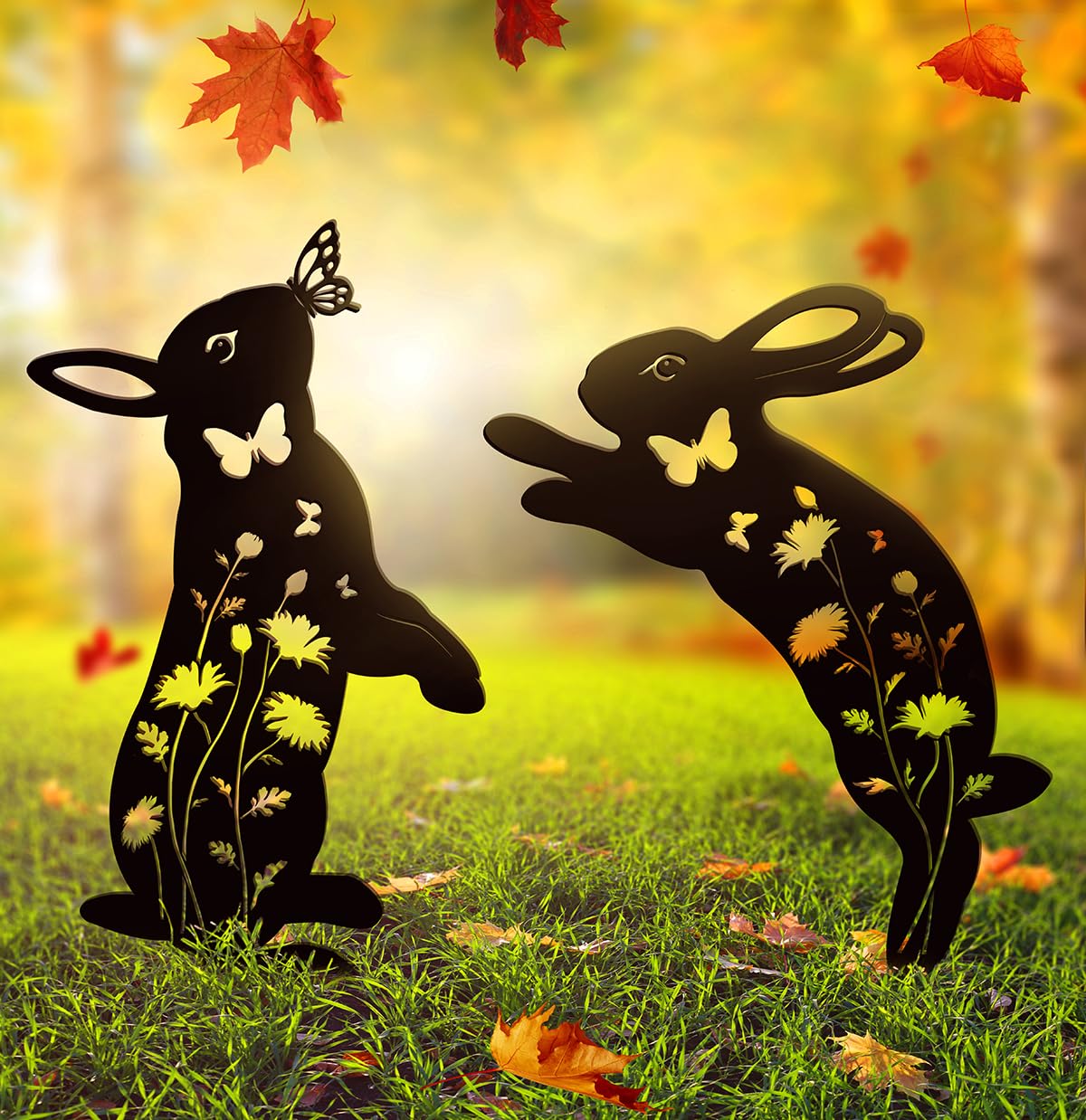 Doesen rabbit garden stake decor for planters with durable metal.