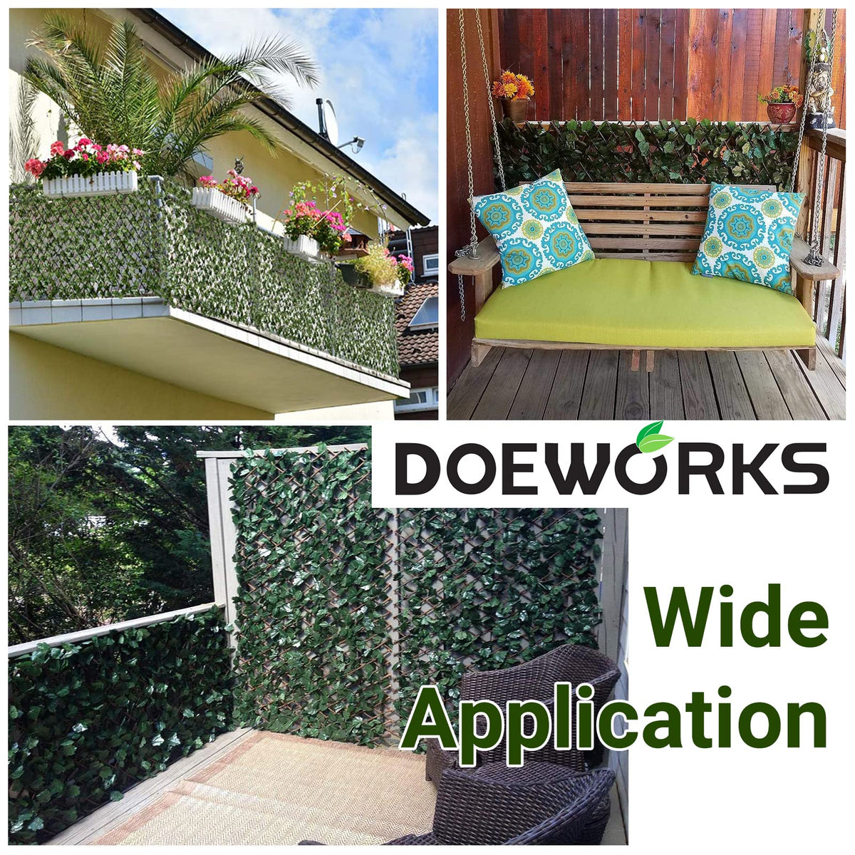 DOEWORKS balcony privacy screen with ivy emphasizes lush greenery for outdoor spaces