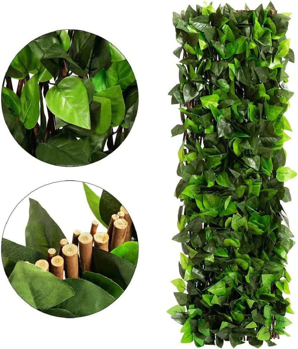 DOEWORKS privacy screen on a backyard fence with realistic faux ivy leaves
