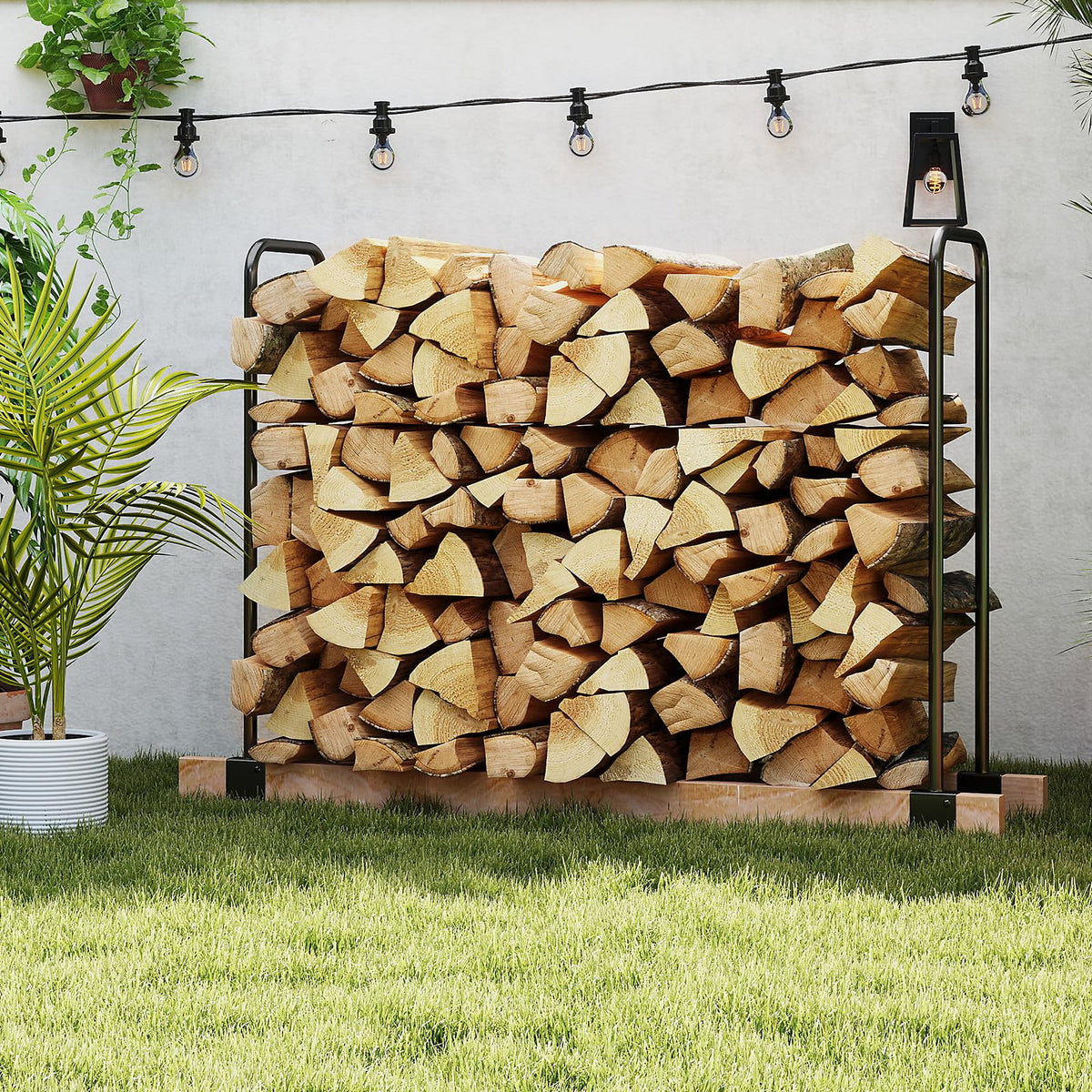 DOEWORKS indoor-outdoor storage keeps logs organized near fires or in sheds.