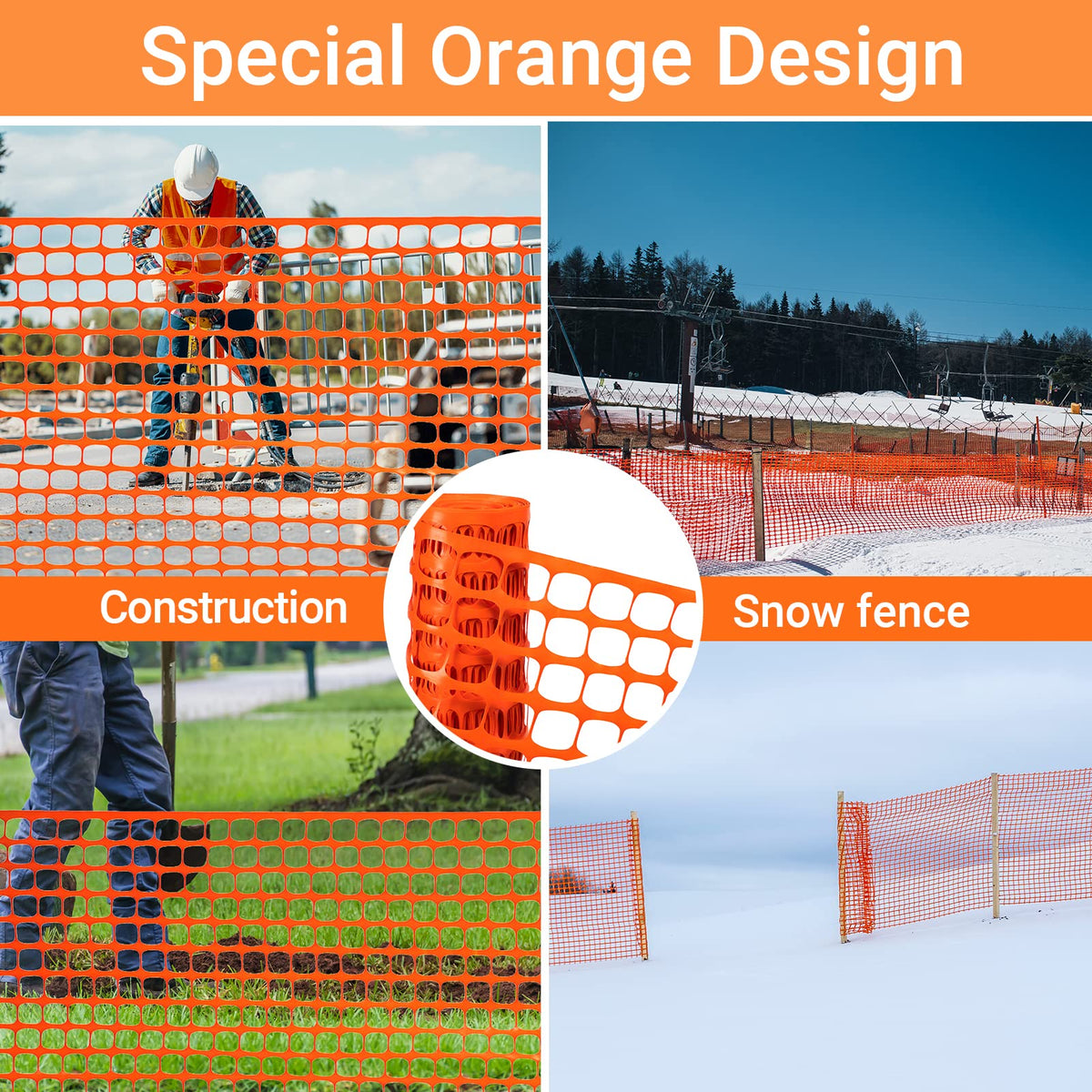 DOEWORKS orange mesh fence highlighting lightweight, portable design for events and jobs.