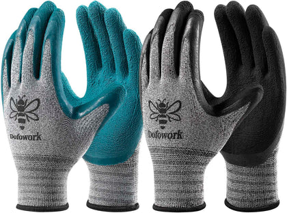 DOFOWORK gardening gloves pack showing palm grip in black and green for better handling