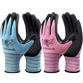 DOFOWORK gardening gloves blue pink large pack; two-tone design and comfortable fit