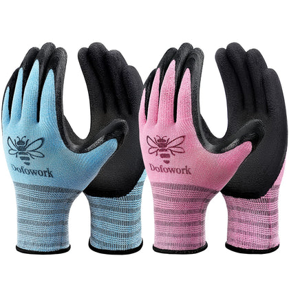DOFOWORK gardening gloves blue pink large pack; two-tone design and comfortable fit