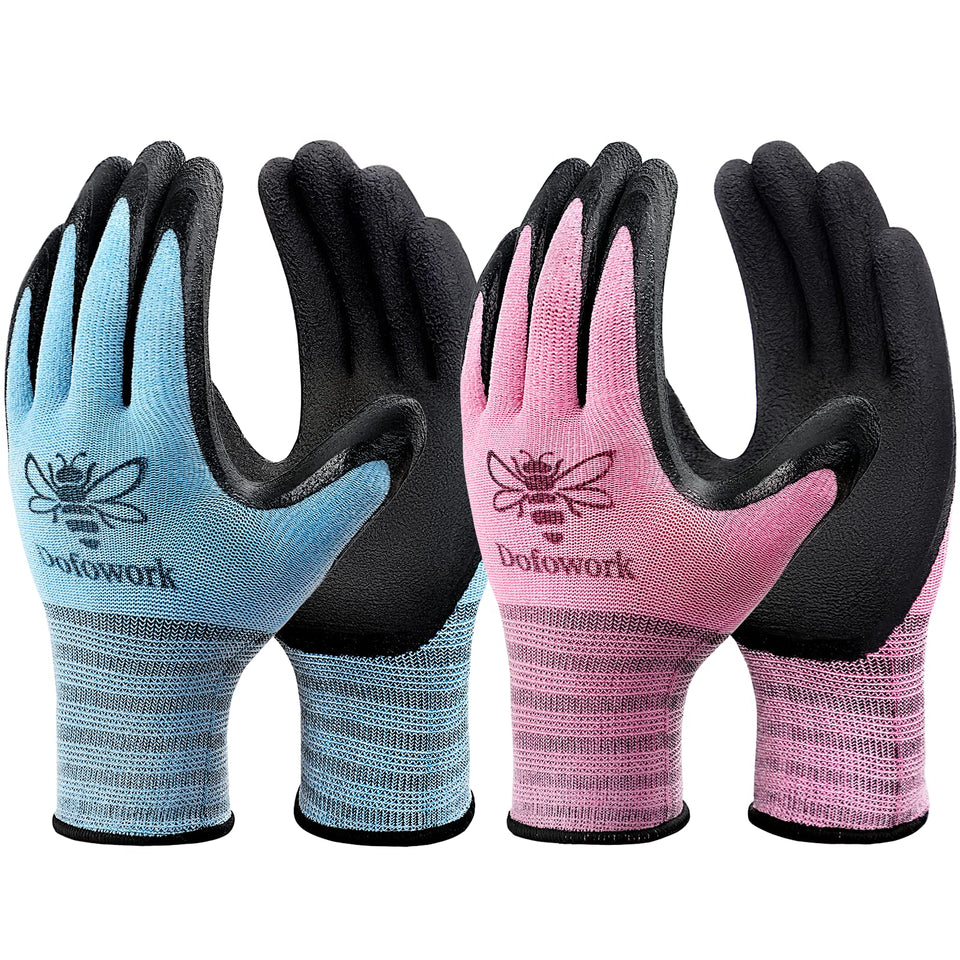 DOFOWORK gardening gloves blue pink large pack; two-tone design and comfortable fit