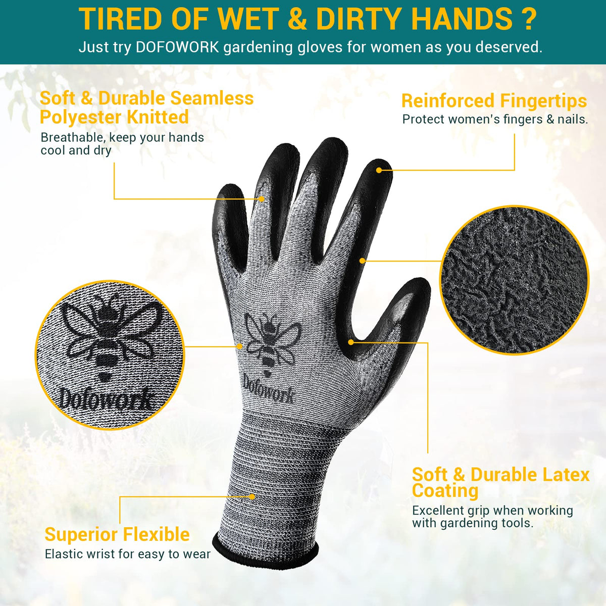 DOFOWORK gardening gloves with breathable back design