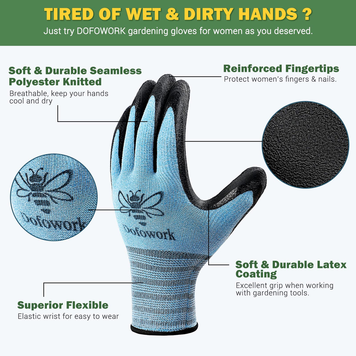 DOFOWORK breathable latex palm gloves for cool garden use
