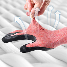 DOFOWORK red-grey latex coating delivers secure grip even in slightly wet conditions.