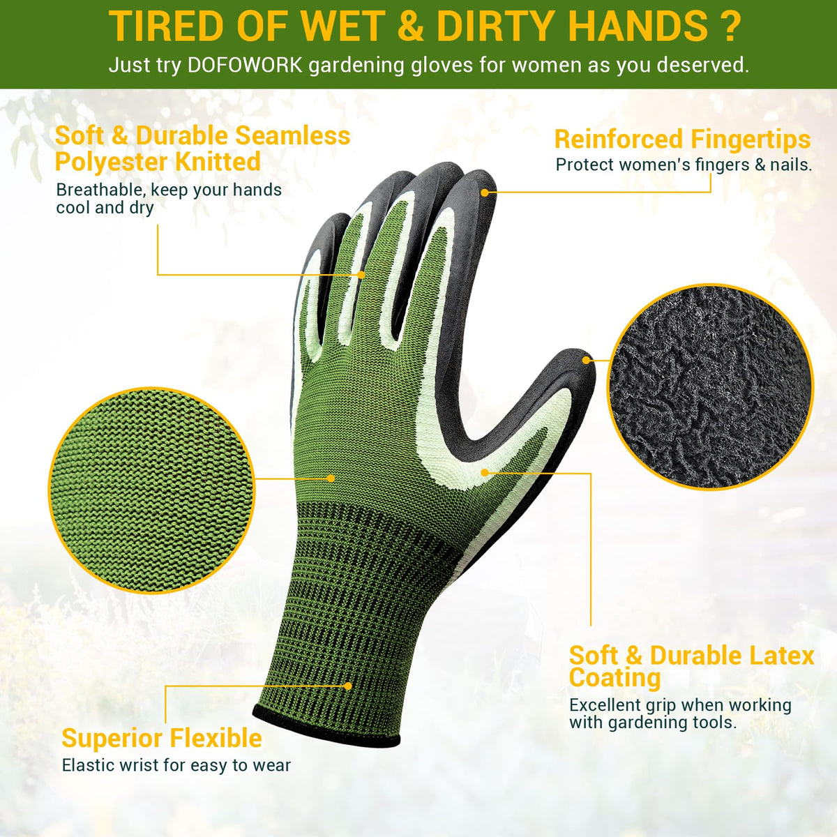 DOFOWORK seamless-knit wrist gloves easy to wear and dirt protection