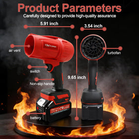 DogChrymion blower beside Makita 18V battery for seamless tool swaps.